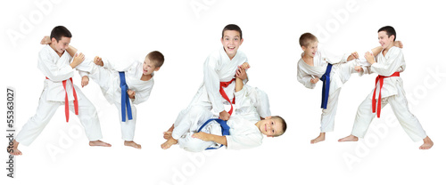 Two boys show of self-defense techniques a collage