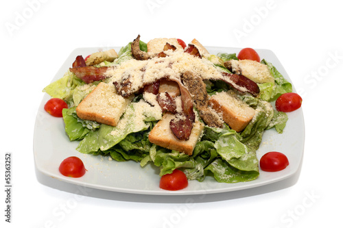 Salad with meat and bread isolated