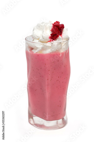Milkshake with raspberry and cream isolated