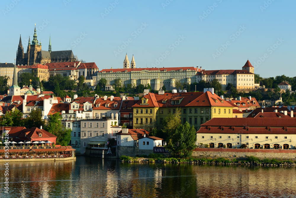 View of Prague city over Vlatava river
