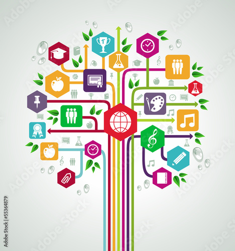 Back to school flat icons education network tree.