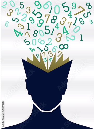 Education numbers human head book back to school concept.