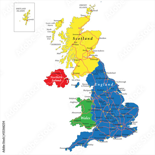 England,Scotland,Wales and North Ireland map