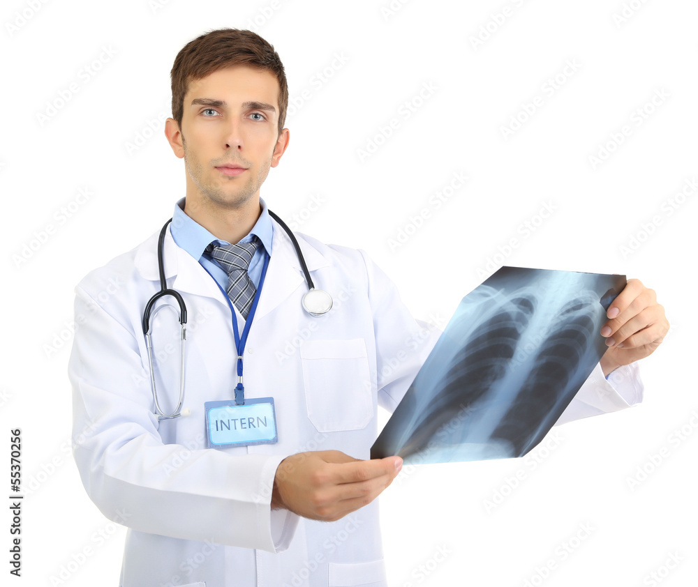 Portrait of young medical intern isolated on white Portrait of young medical intern isolated on white