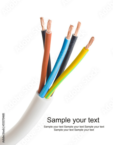 closeup of a electric cable on a white background