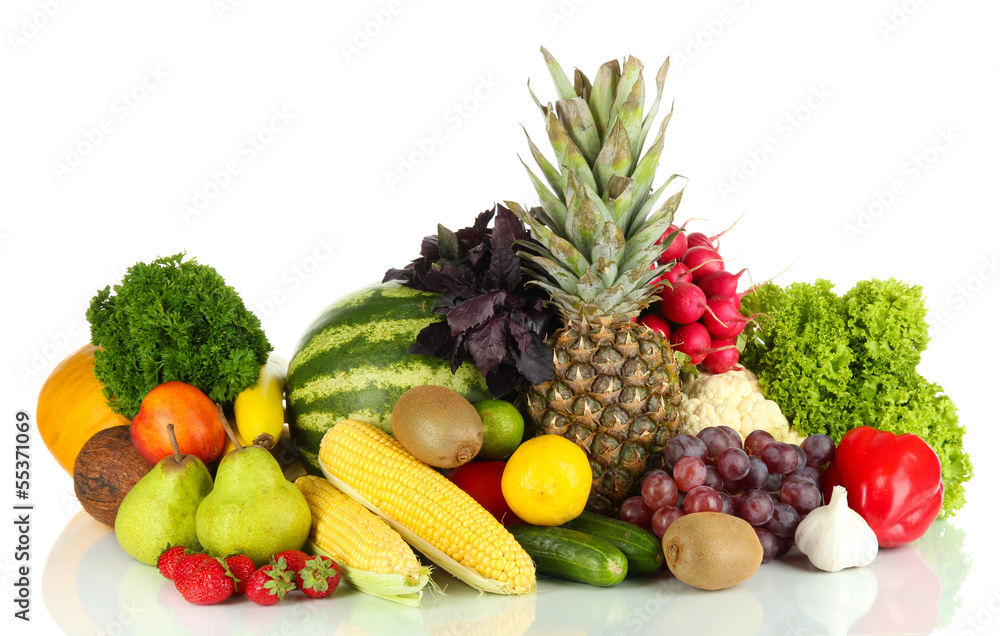 Different fruits and vegetables isolated on white Different fruits and vegetables isolated on white