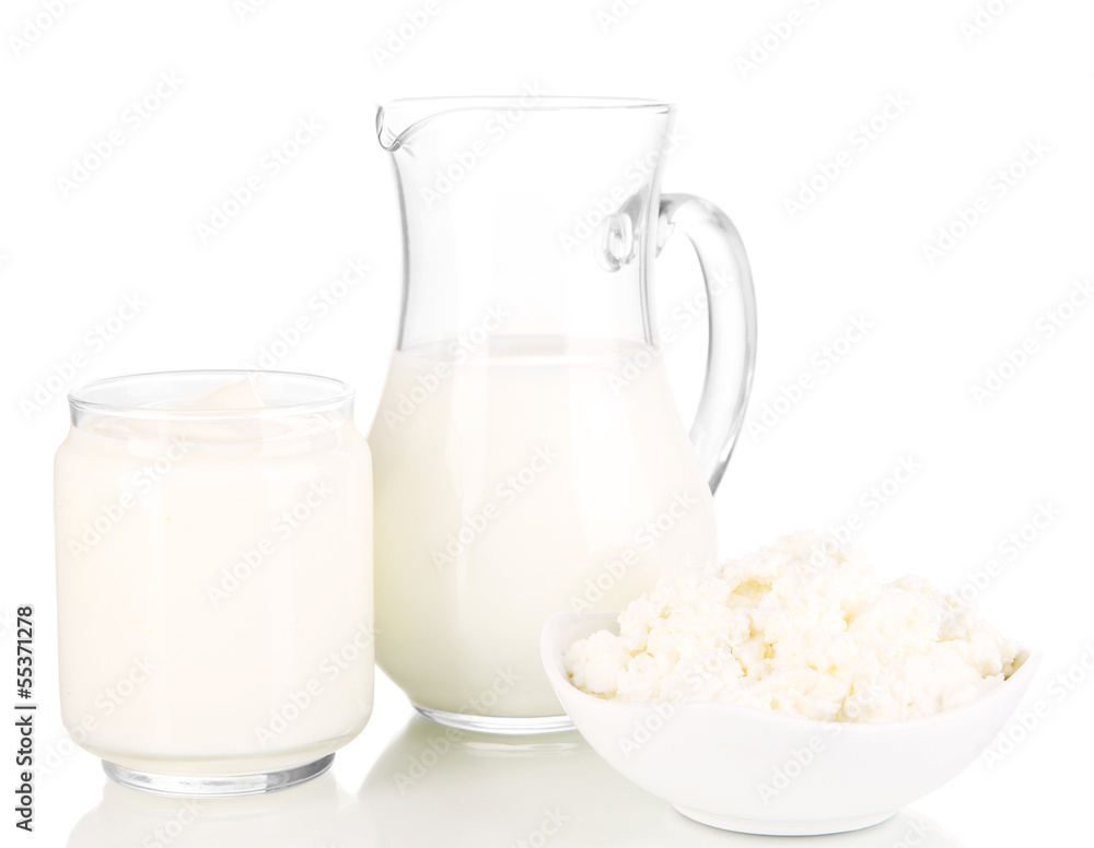 Fresh dairy products isolated on white Fresh dairy products isolated on white