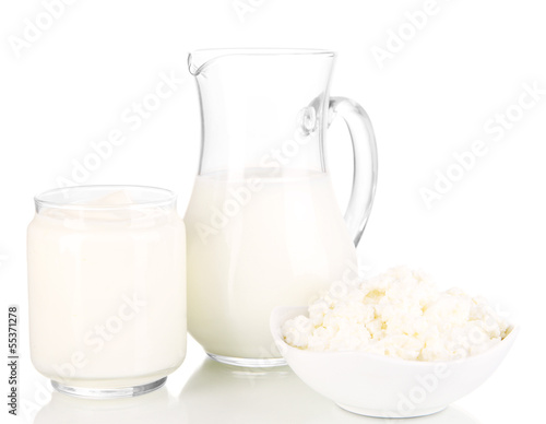 Fresh dairy products isolated on white