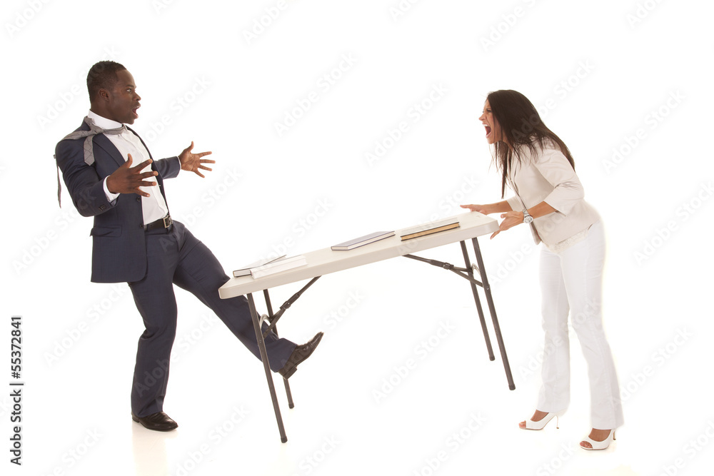 Fototapeta premium woman throw table at man