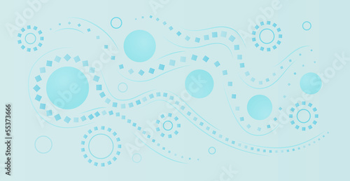 blue abstract squares, lines and circles