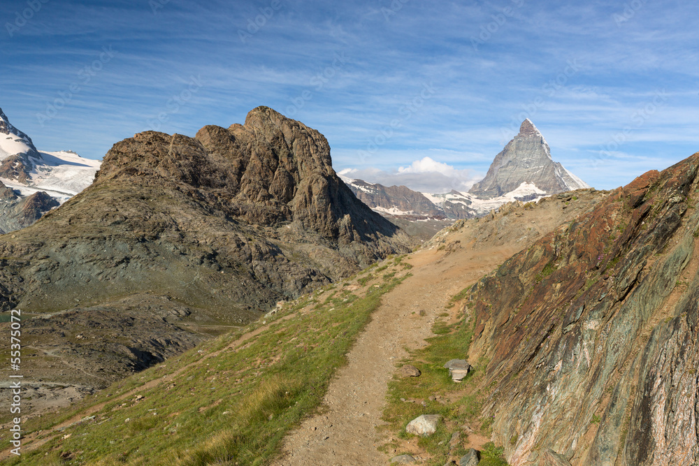 Trail at Riffelhorn with Matterhorn, Zermatt, Alps, Switzerland