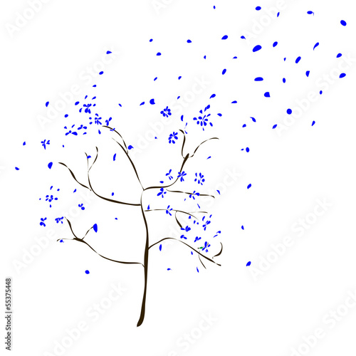 lonely tree with blue leaves on a white background