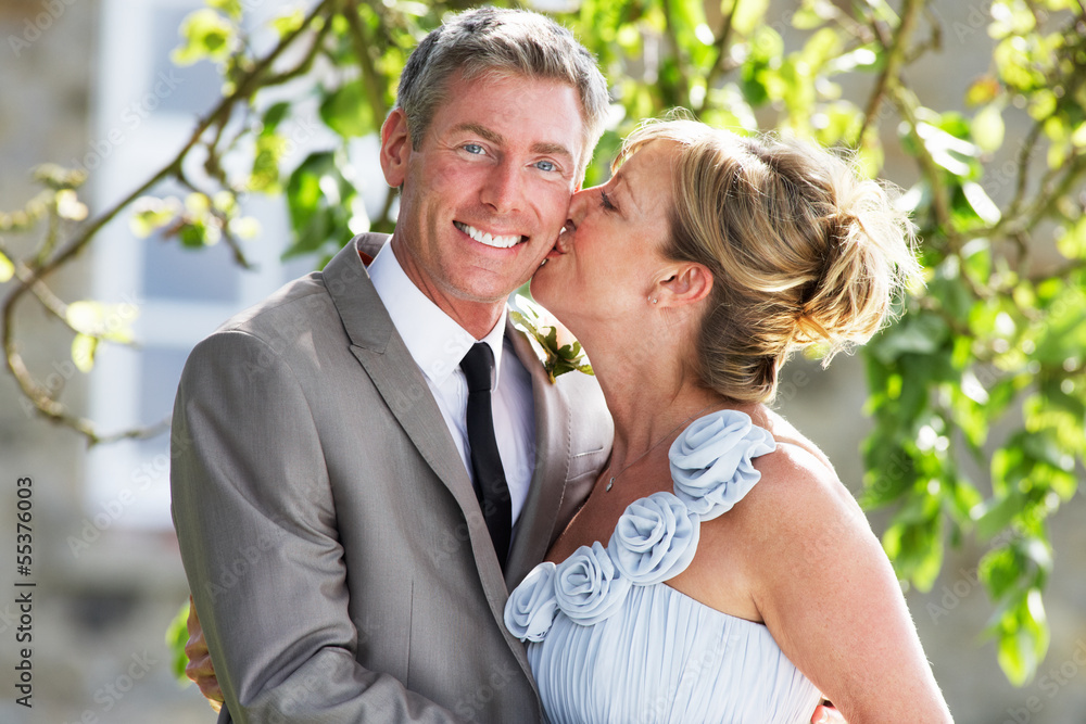 Romantic Bride And Groom Embracing Outdoors Romantic Bride And Groom Embracing Outdoors