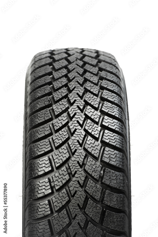 One automobile car wheel winter tyre isolated One automobile car wheel winter tyre isolated