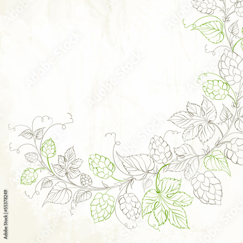 Vintage card silhouette hop and leafs.