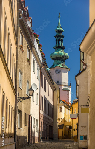 A street in Bratislava old town, with view on Michael Gate