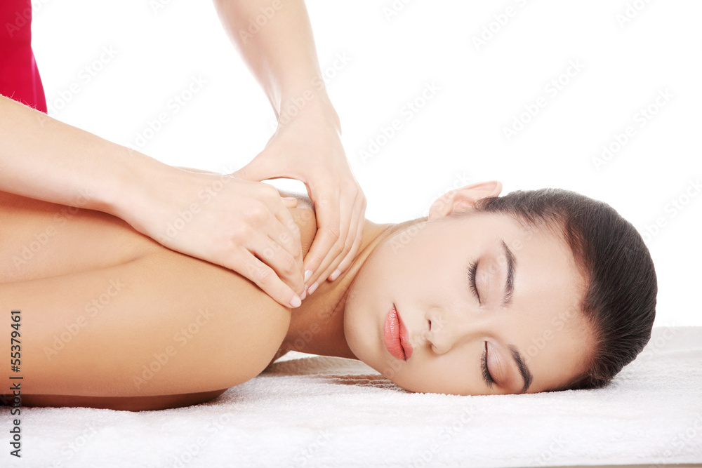 Preaty young woman relaxing heaving massage therapy Preaty young woman relaxing heaving massage therapy