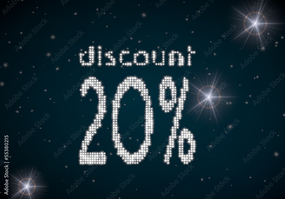3d render of a glowing discount symbol glittering on night sky