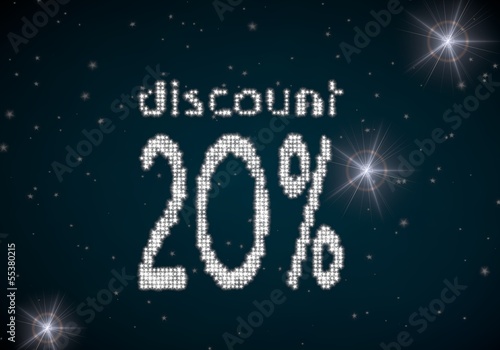 3d render of a glowing discount symbol glittering on night sky