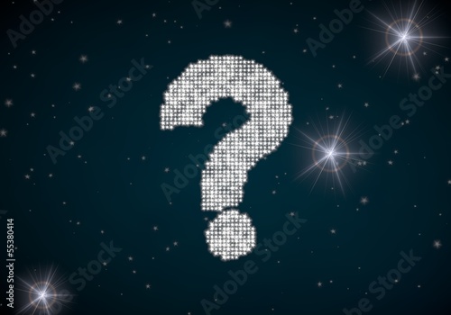 3d graphic of a unclear question symbol glittering on night sky