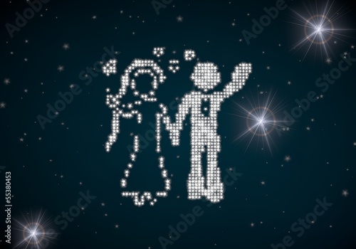 3d graphic of a married marriage symbol glittering on night sky