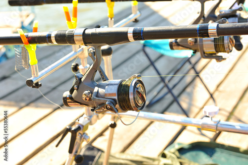 Coil rod, which is mounted on the jetty for fishing.