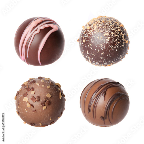 Chocolate candies collection. Belgian truffles isolated