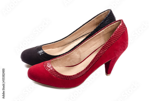 Black and Red Suede Pumps Isolated on White