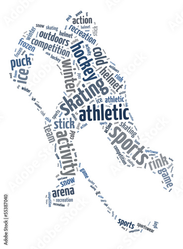 Words illustration of a man playing hockey over white background #55387040