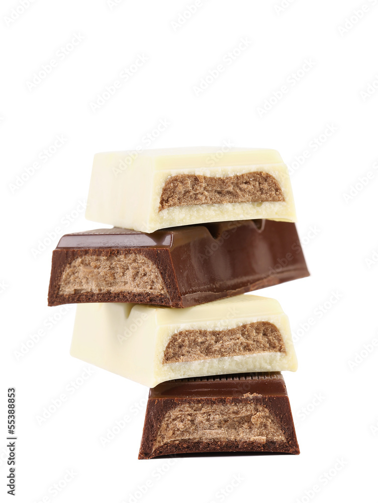 Stack of black and white chocolate with filling Stack of black and white chocolate with filling