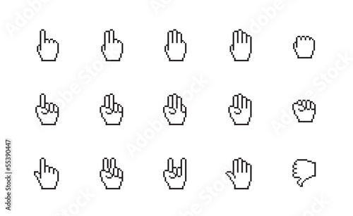 Pixel cursors icons  mouse hands.