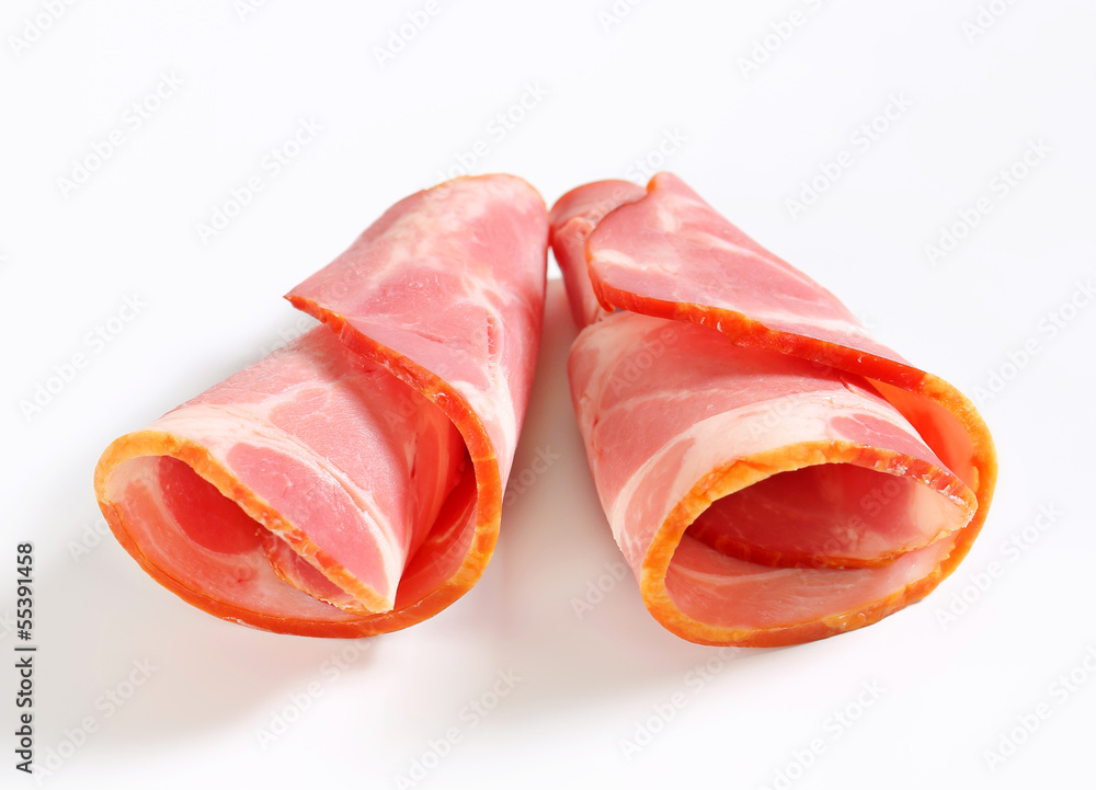 Slices of smoked pork - rolled up Slices of smoked pork - rolled up