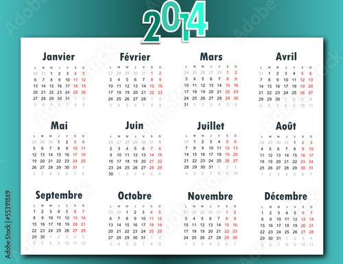 Calendrier 2014 bleu et blanc