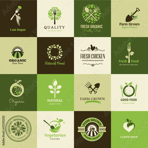 Set of icons for organic food and restaurants