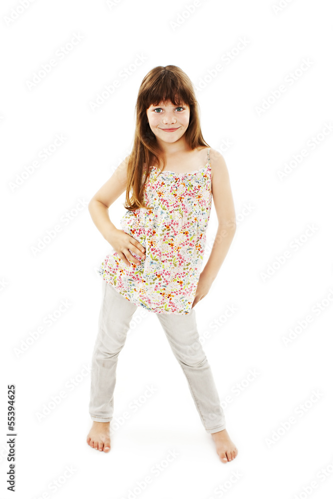 Happy little girl posing on white background Happy little girl posing on white background