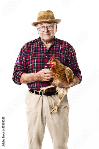 Farmer with chicken