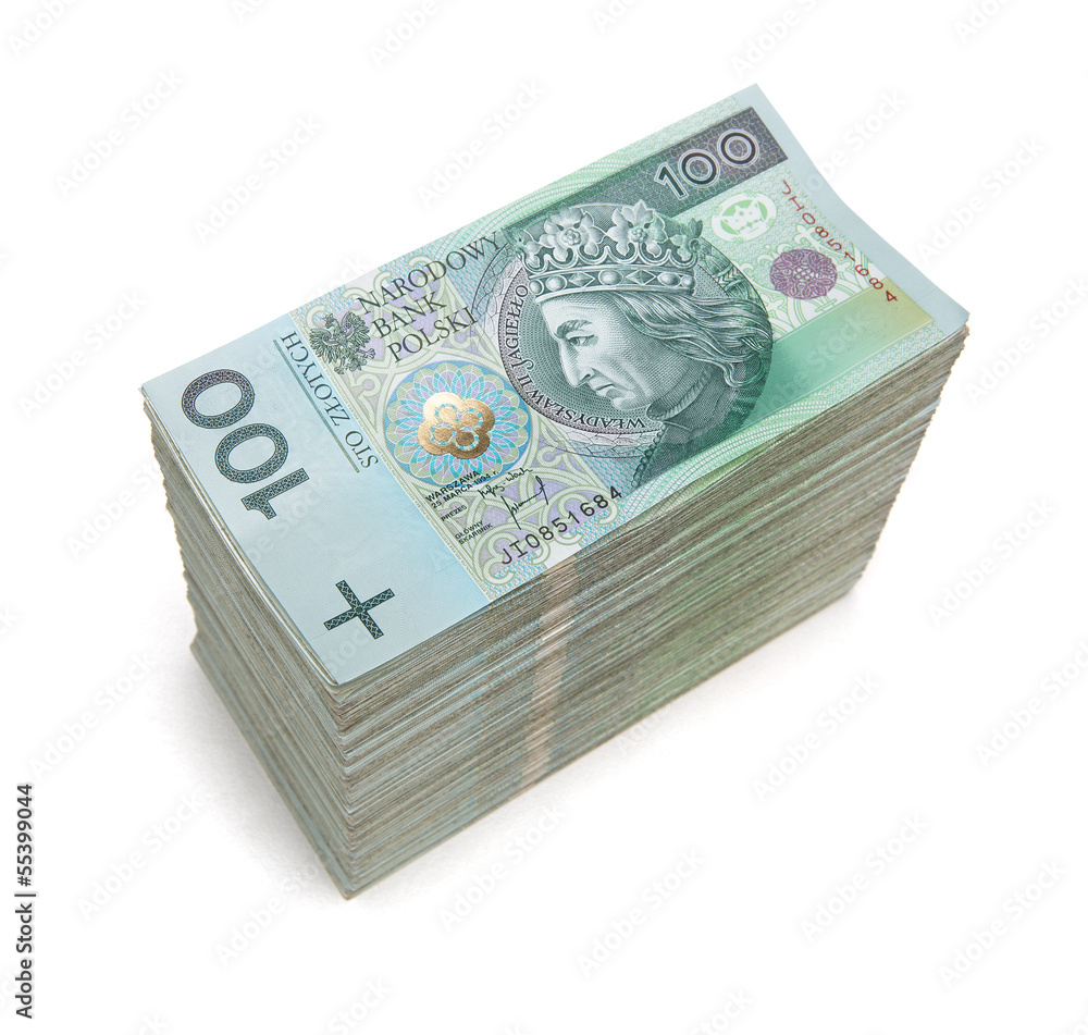 Pile of Polsih paper currency isolated on white background Pile of Polsih paper currency isolated on white background