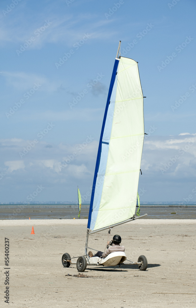 Fototapeta premium Sand yacht on a French beach at Hirel close to St Malo France