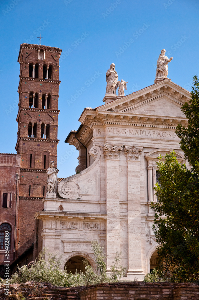Basilica santa Francesca Romana and belfry at Roman forum