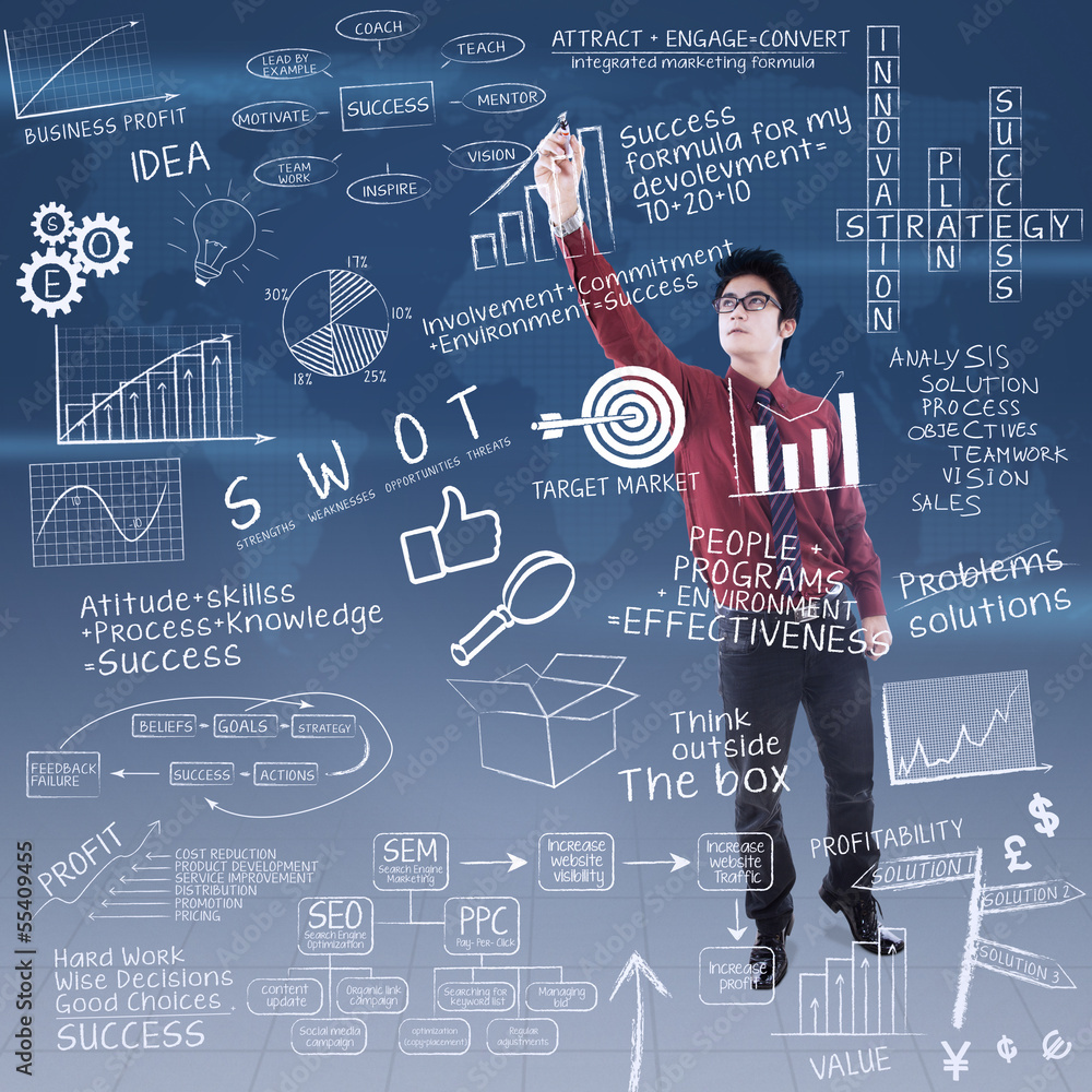 Businessman is writing business formula to success Businessman is writing business formula to success