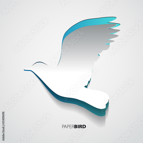 Greeting card with paper bird - vector