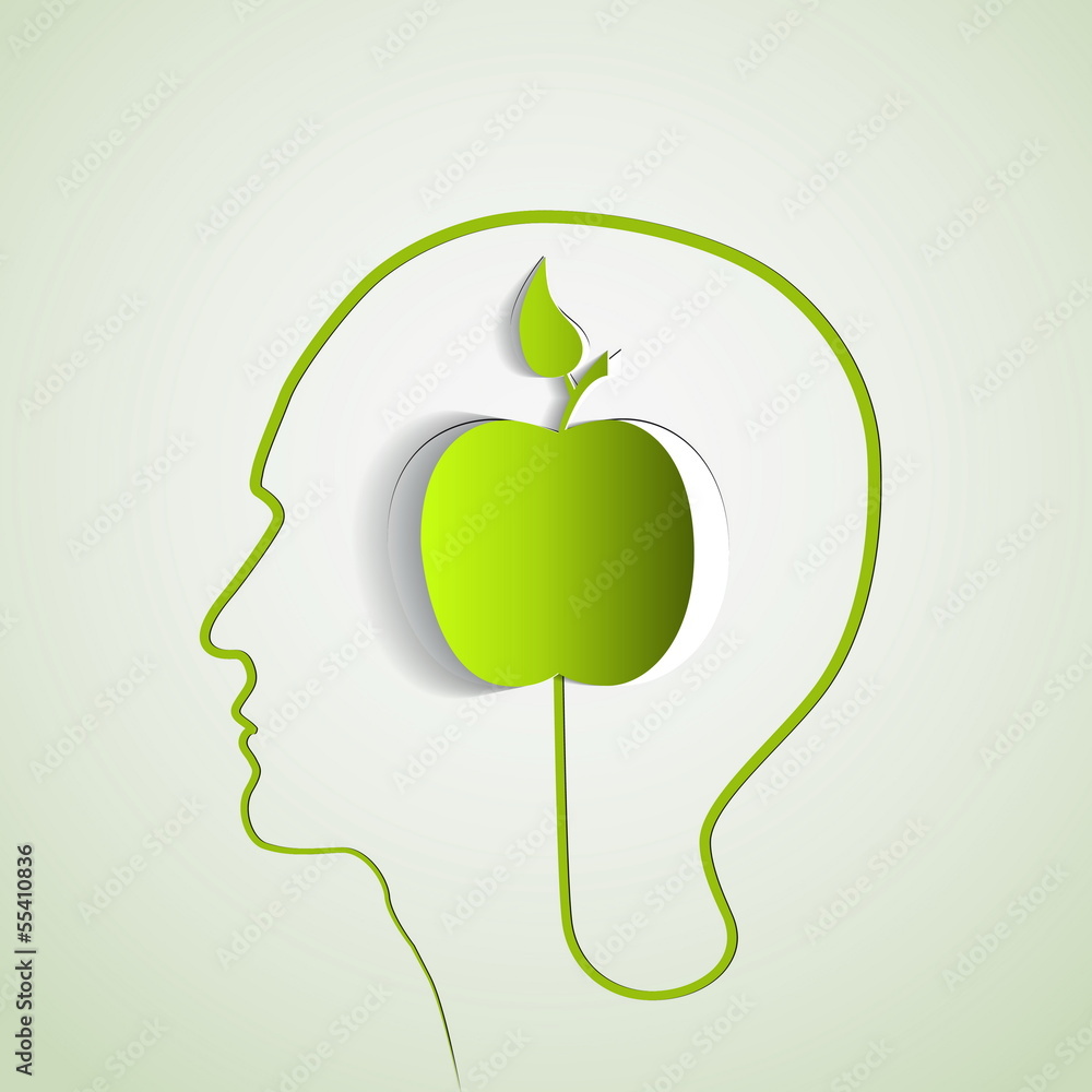Human head with paper green apple - symbol Freedom and creativit Human head with paper green apple - symbol Freedom and creativit