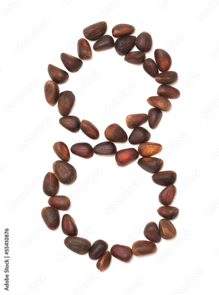 figure eight of the pine nuts on a white background figure eight of the pine nuts on a white background