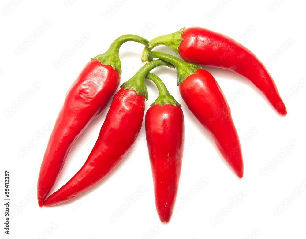 red hot chili peppers isolated on white background