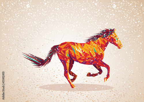 Colorful abstract triangle art horse background