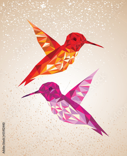 Colorful humming birds art background illustration.