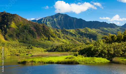 Kauai Mountains and Hanalei River photo