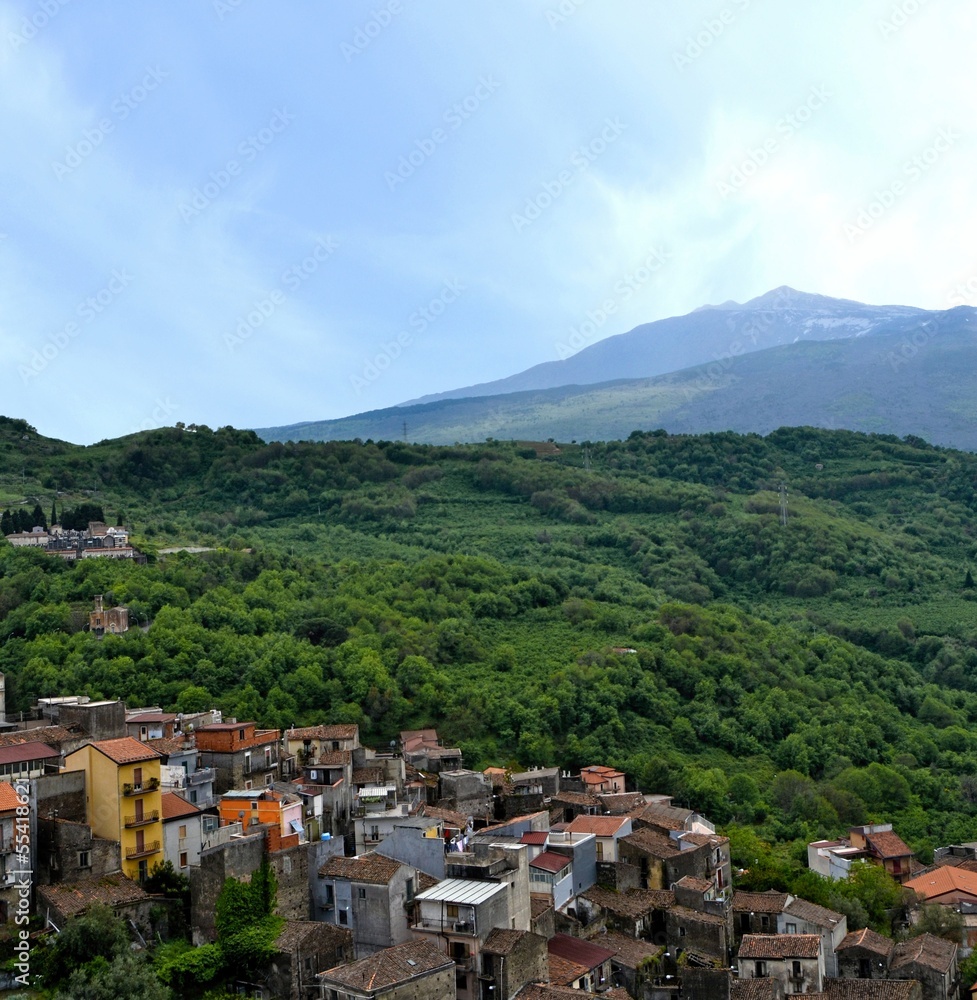 Mountainous landscape with views of Mount Etna in Sicily
