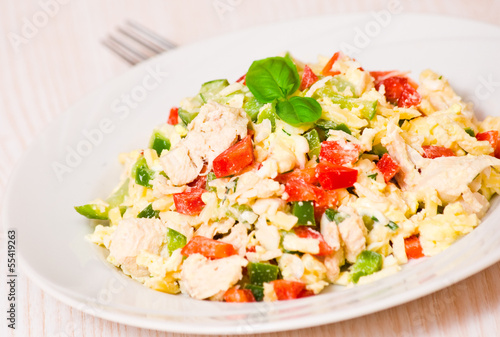 fresh salad with chicken and vegetables