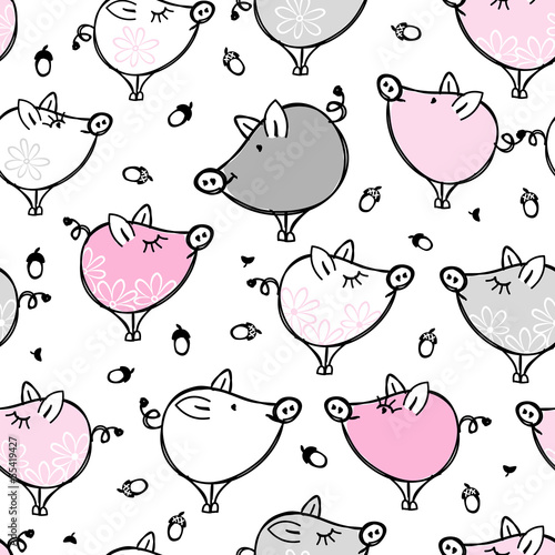 Funny pigs family, seamless pattern for your design
